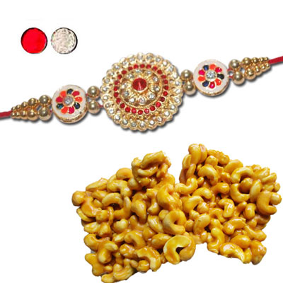 "Rakhi - SR-9380 A (Single Rakhi), 250gms of KajuPakam - Click here to View more details about this Product